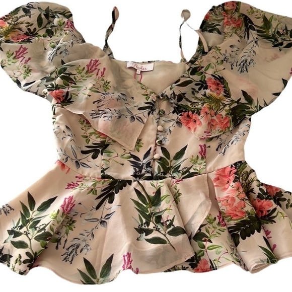 NWT Parker floral flutter sleeve peplum top size xs - Picture 4 of 13